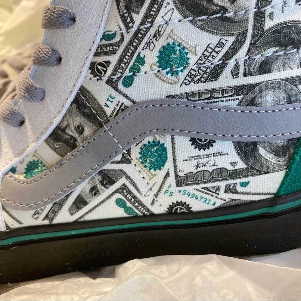 VANS Money Makers $$$ Size 7 Mens = 8.5 Womens Cream Green Black Gray Sk8 Hi Top - Picture 3 of 6